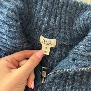 Ana Blue Zip-Up Knit Sweater